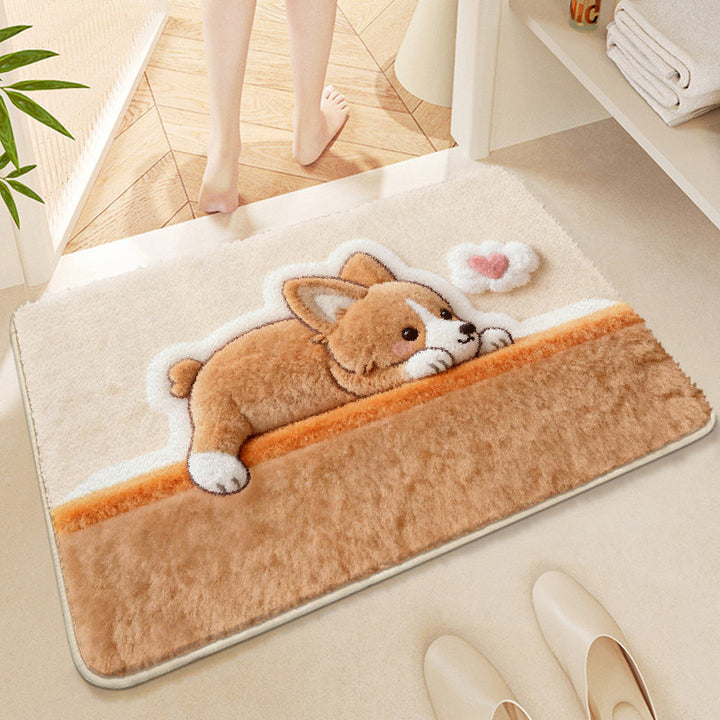 Cute Corgi-Themed Plush Bath Mat