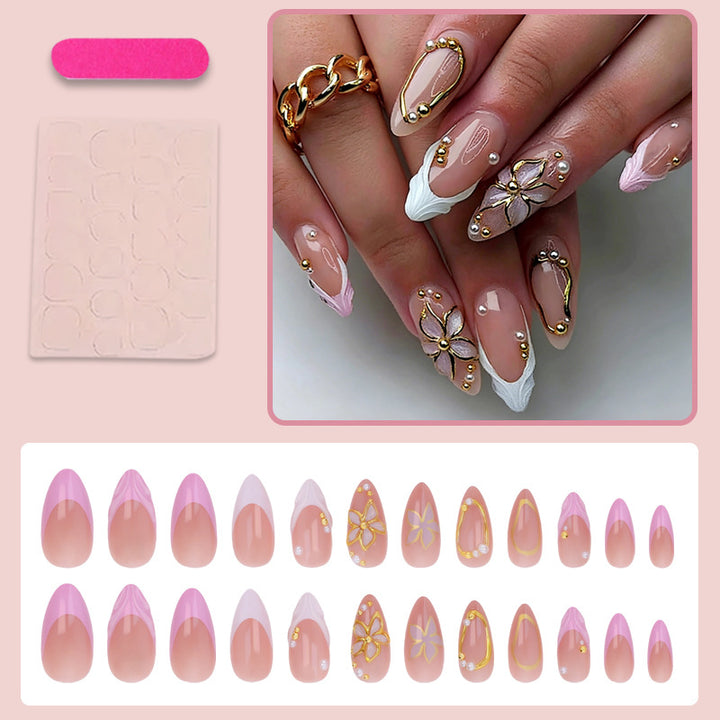 Artificial nail set with floral and sparkling decorations Kalsten