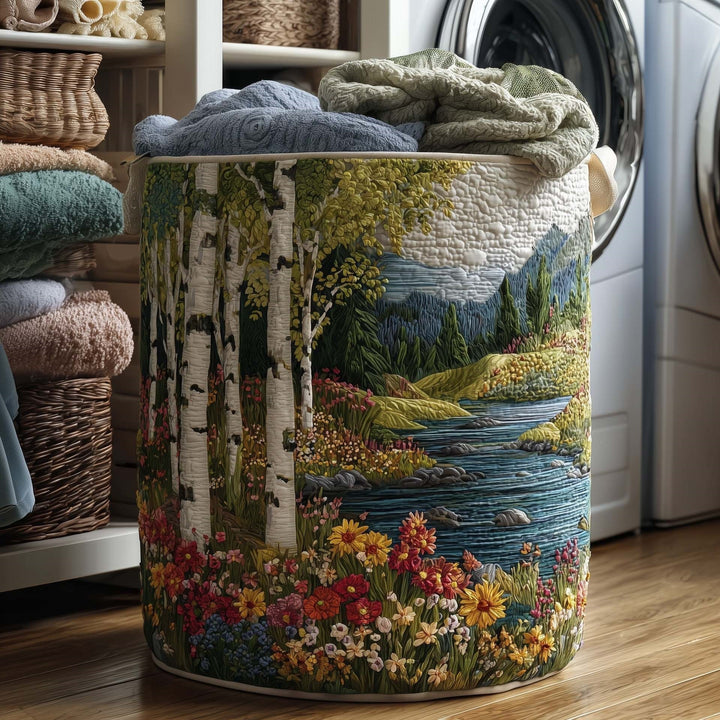 Quilted Decorative Laundry Storage Basket With Rope Handles Collapsible Fabric Organizer