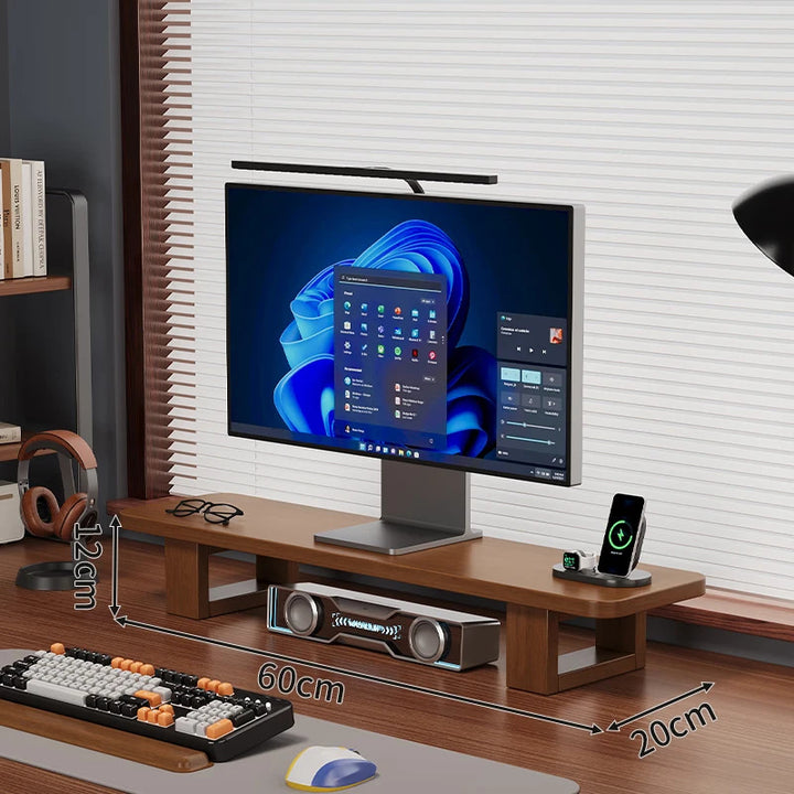 Modern Wooden Monitor Stand with Cable Management Kalsten