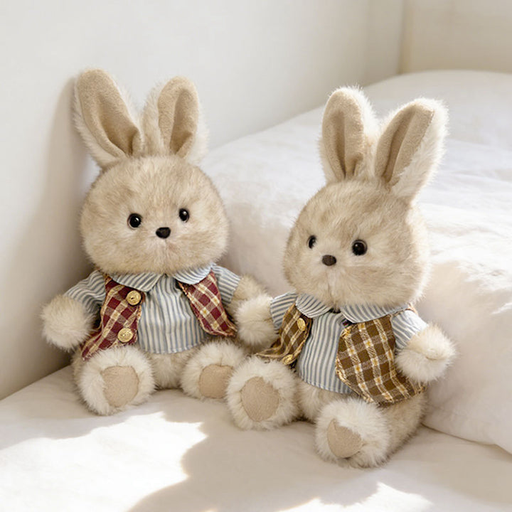 Plush Sitting Bunny Comforter Toy with Ultra-Soft Faux Fur, Embroidered Face and Knit Scarf Kalsten