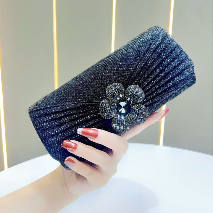 Decorative Rhinestone Flower Evening Clutch
