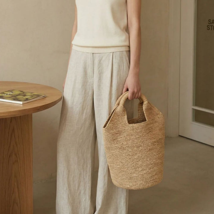 Beach bag made of natural raffia with practical handles Kalsten