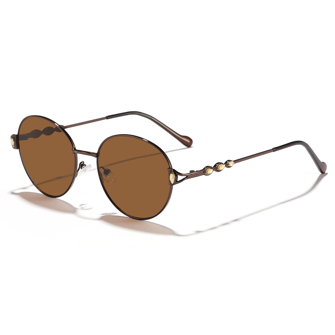 Women round sunglasses with elegant metal frame and mirrored lenses Kalsten