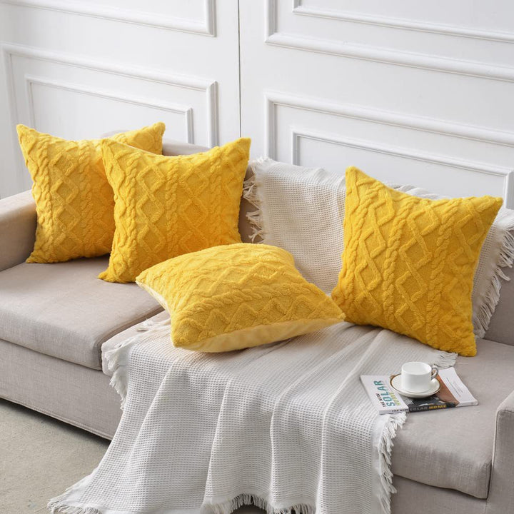 Plush Textured Sherpa Square Throw Pillow Cover with Geometric Tufting