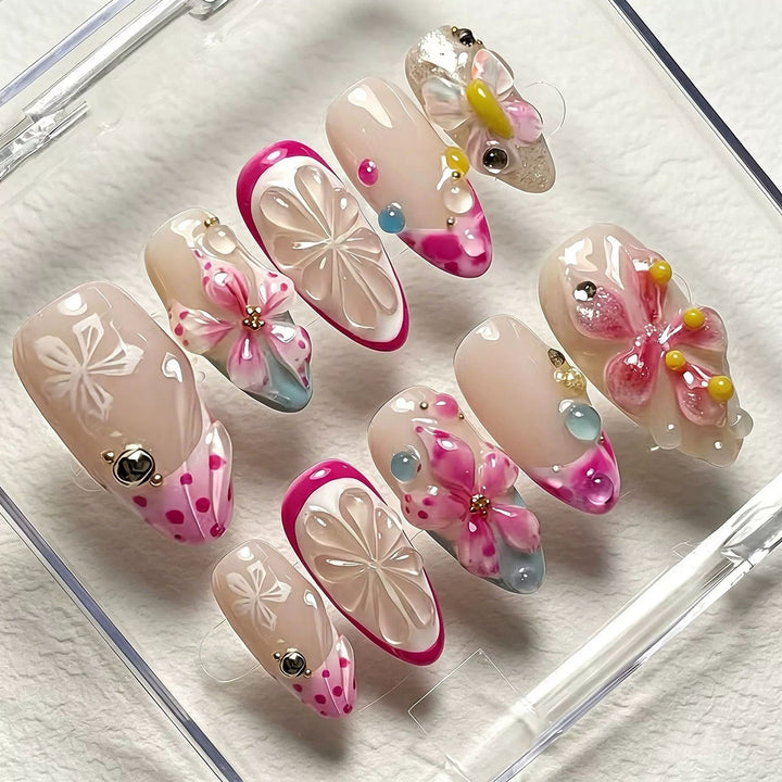Floral Embellished Press-On Nail Tips
