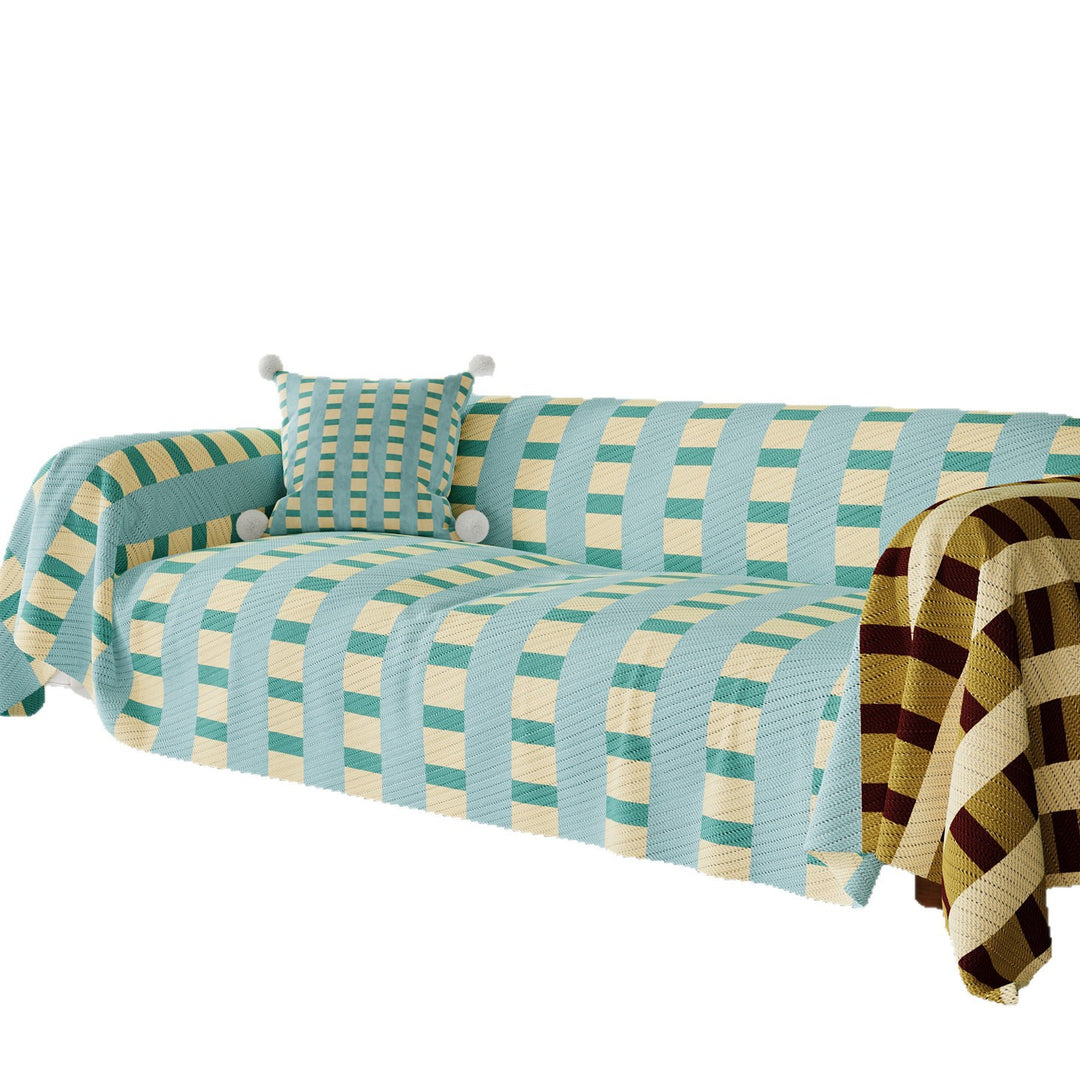 Stretch-Fit Quilted Sofa Slipcover with Pom-Pom Accent Pillowcase