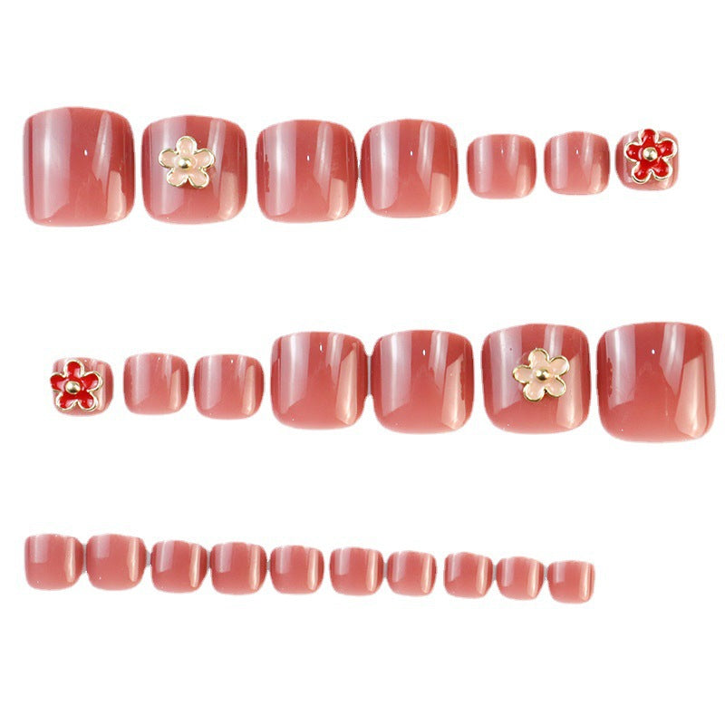 Flower-Embellished Press-On Toenails