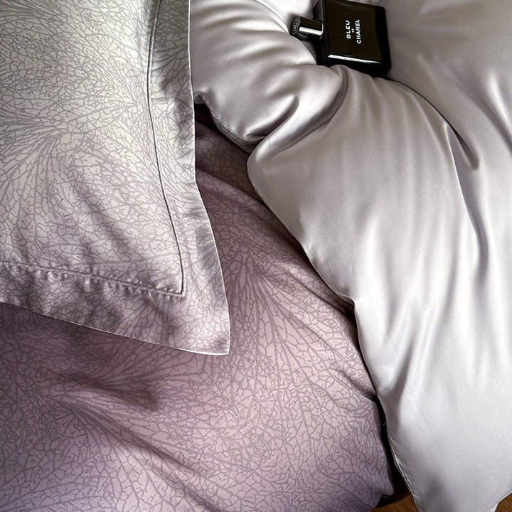 Silk cotton satin duvet cover with tonal jacquard pattern and extra soft feel