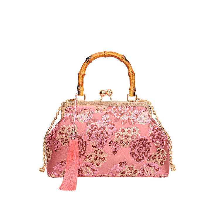 Elegant Floral Satin Handbag