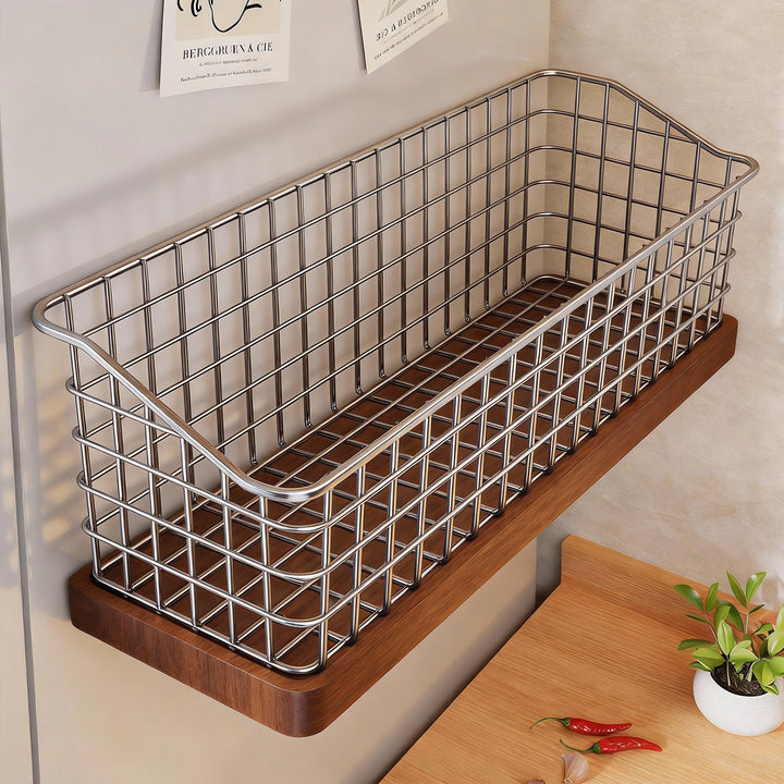 Wall-Mounted Ventilated Metal Mesh Kitchen Produce Basket