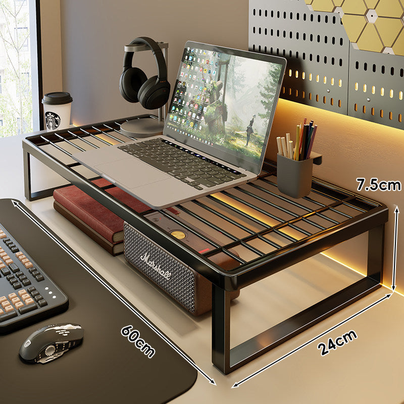 Ventilated Metal Grid Laptop & Monitor Riser with Under-Storage Shelf