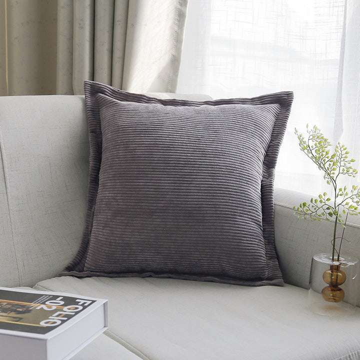 Ribbed Corduroy Square Throw Pillow Cover with Flange Edge and Hidden Zipper