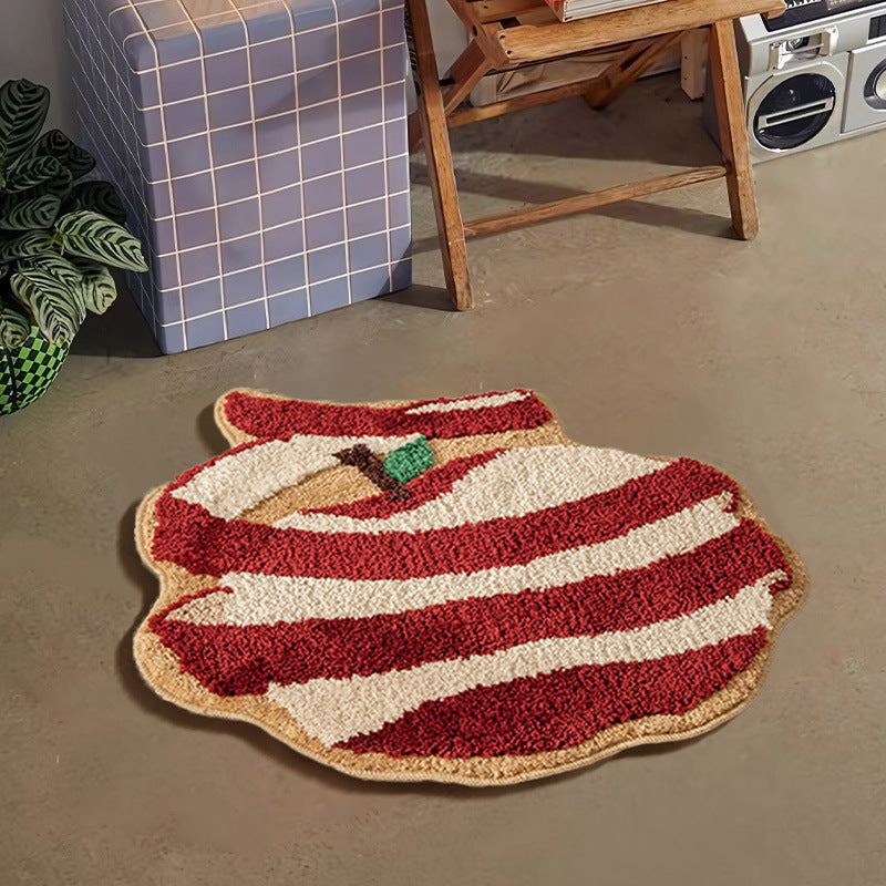 Apple-shaped high pile rug for bathroom and entrance area with tufting structure and non-slip backing