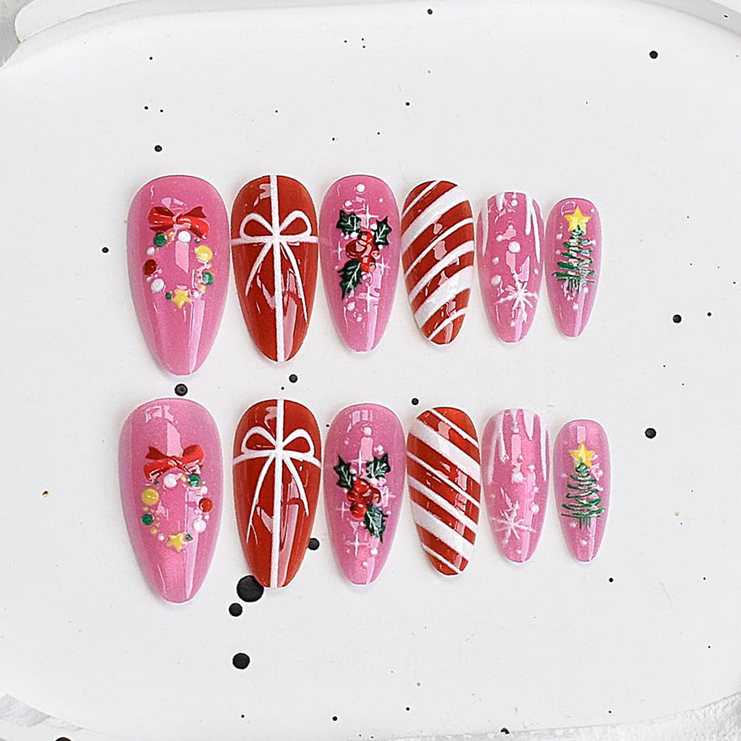Artistic Press-On Nail Set with Cherry Blossom Design Kalsten