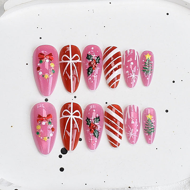 Artistic Press-On Nail Set with Cherry Blossom Design Kalsten