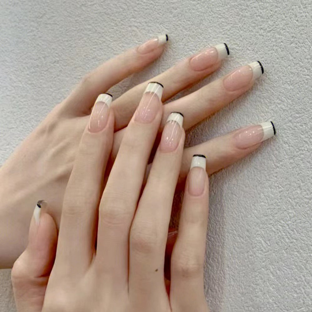 French Tip Press-On Nails with Elegant Black Detailing Kalsten