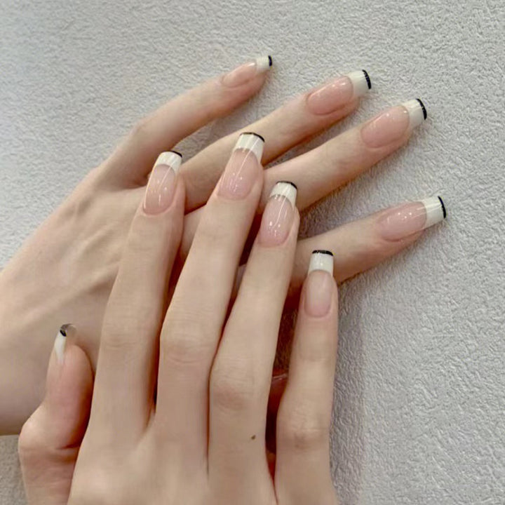 French Tip Press-On Nails with Elegant Black Detailing Kalsten