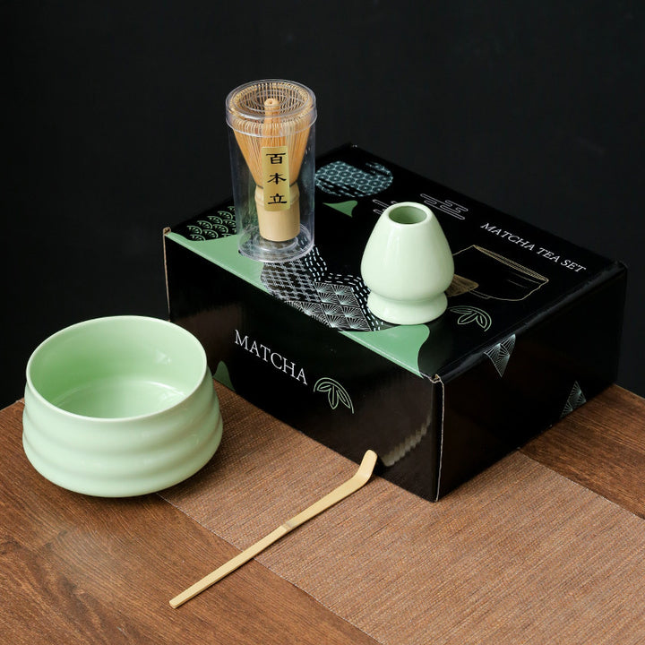 Traditional Japanese-Style Ceramic Matcha Tea Set With Bamboo Chasen Whisk Porcelain Matcha Bowl Brass Chashaku Scoop And Ceramic Whisk Holder