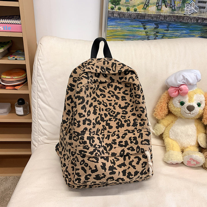 Stylish Leopard-Print Corduroy Backpack