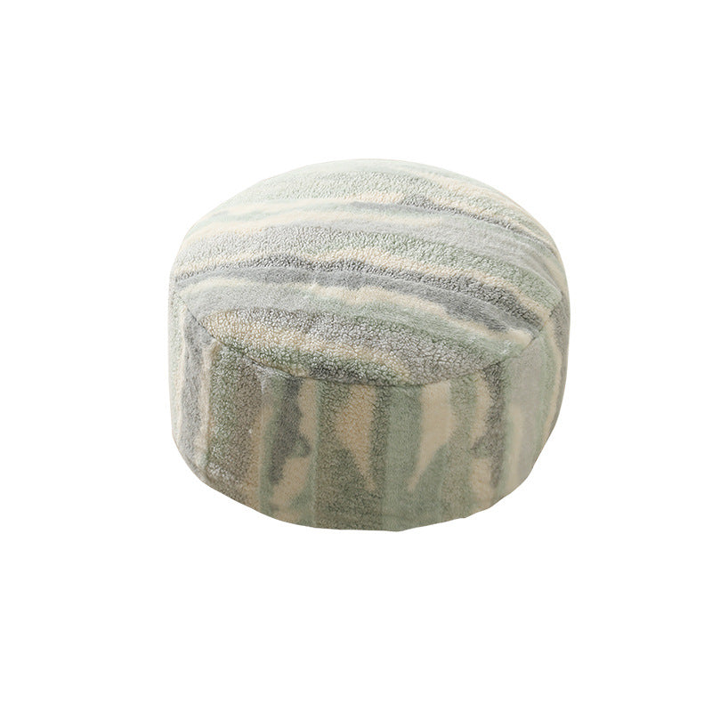 Beef hand-woven pouf with floral print and padded seat surface