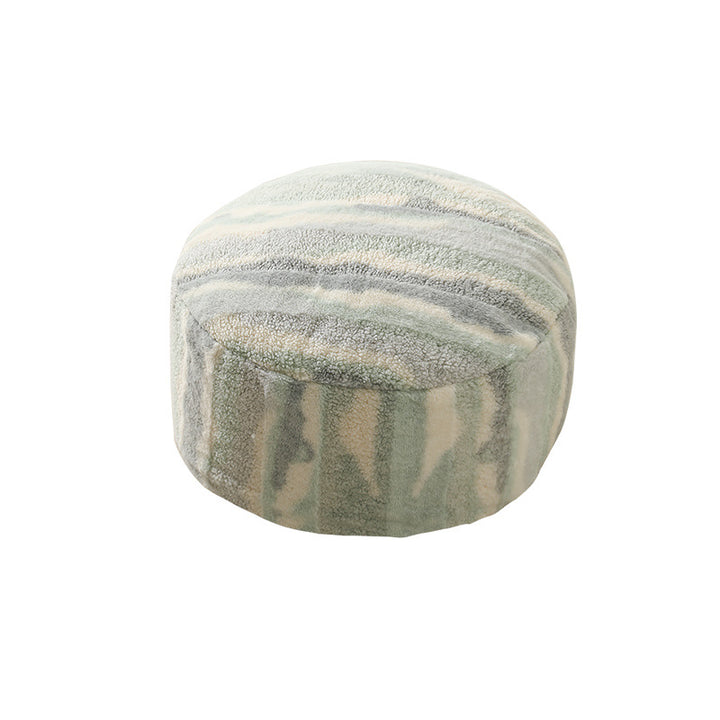 Beef hand-woven pouf with floral print and padded seat surface