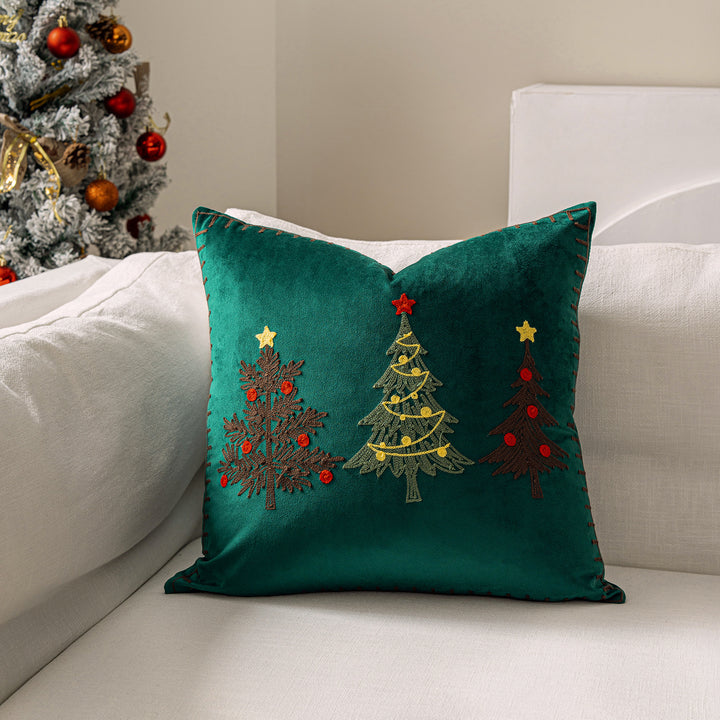 Velvet Embroidered Festive Accent Pillow Cover with Metallic Script