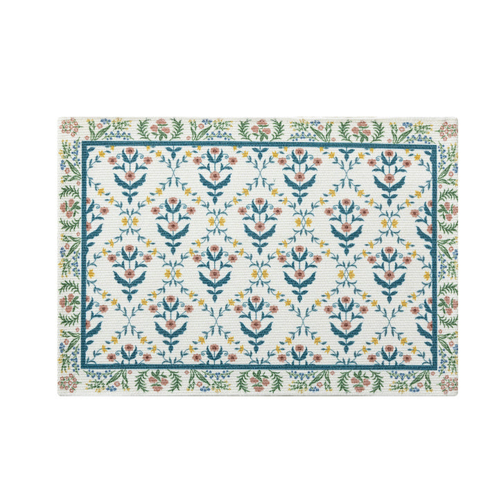 Decorative woven table runner with floral embroidery