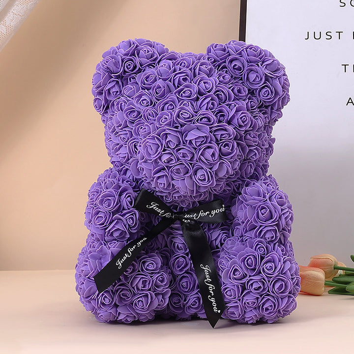 Foam Rose Teddy Bear Gift Sculpture With Satin Ribbon Bow