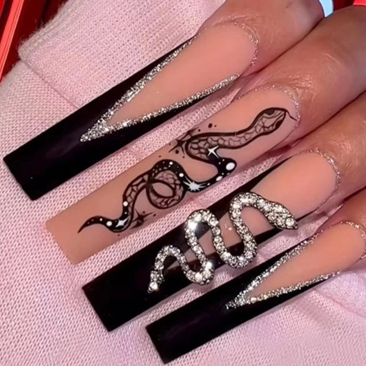 Artistic Snake-Designed Long Stiletto Press-On Nails Kalsten