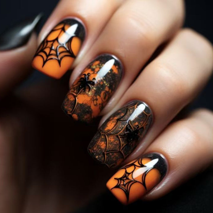 Halloween-Themed Spider Web Nail Art Kalsten