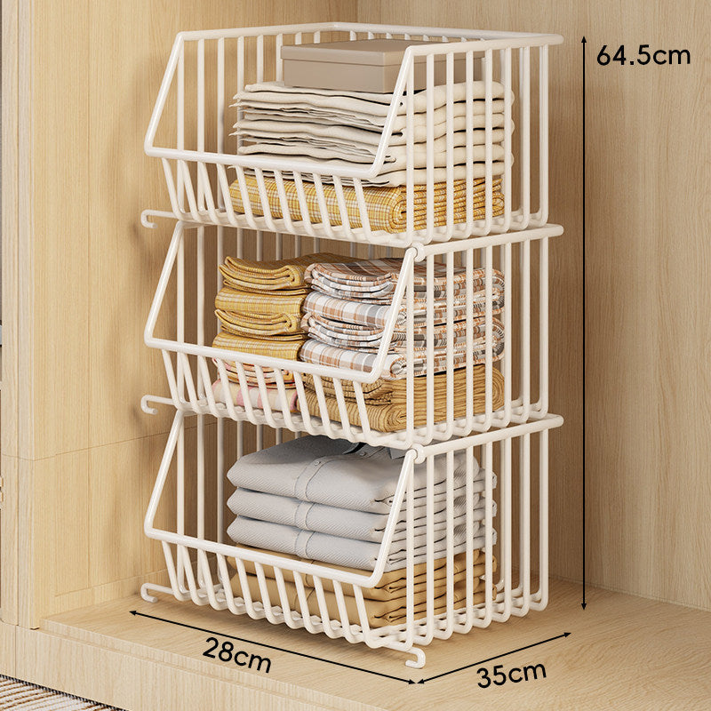Three-Tier Stackable Wire Closet Basket Organizer