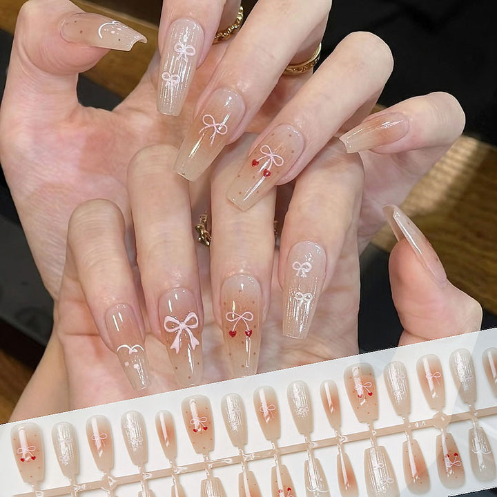 Decorative Press-On Nail Set with Elegant Bow Designs
