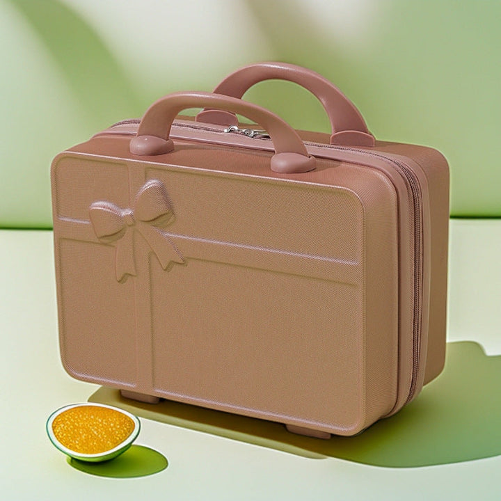structured hard-shell cosmetic travel case with embossed bow and dual top handles Kalsten