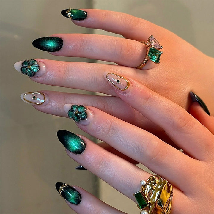 Glamorous Press-On Nail Set with Decorative Floral Accents Kalsten