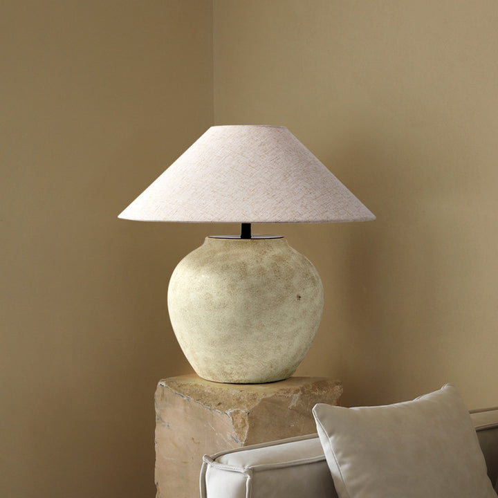 Elegant Ceramic Table Lamp with Natural Fabric Shade