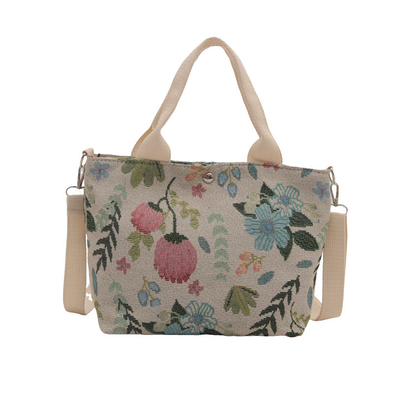 Cute Strawberry Print Canvas Tote Bag