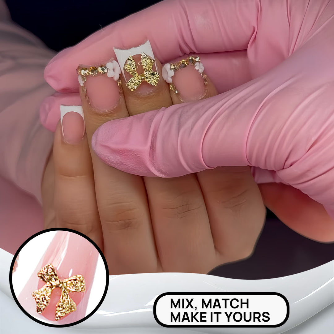 Decorative 3D Floral Press-On Nails with Gem Accents Kalsten