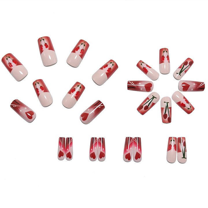 Artificial nails with romantic heart and cherry design Kalsten