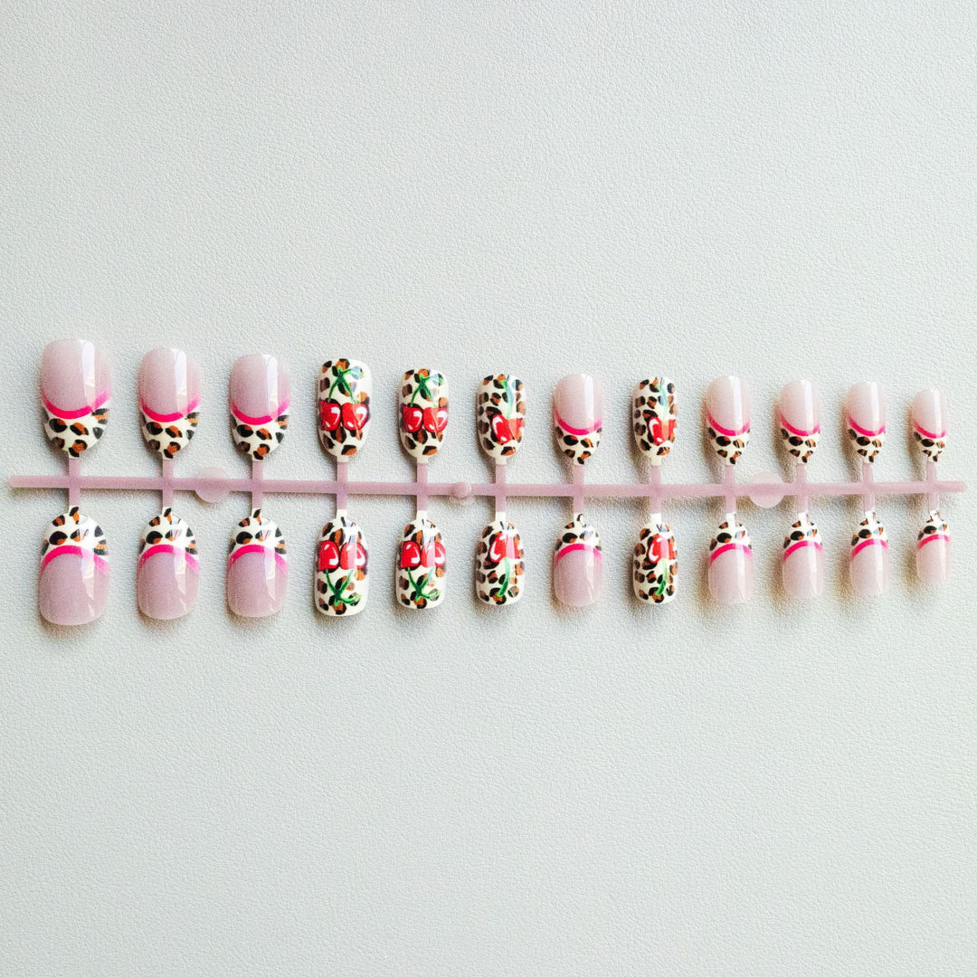 Artistic Leopard and Cherry Nail Art
