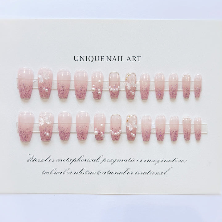 Decorative Press-On Nail Set with Butterfly Design