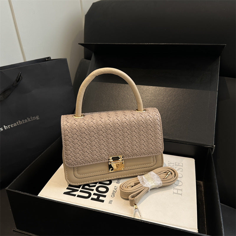 Woven Leather Handheld Satchel