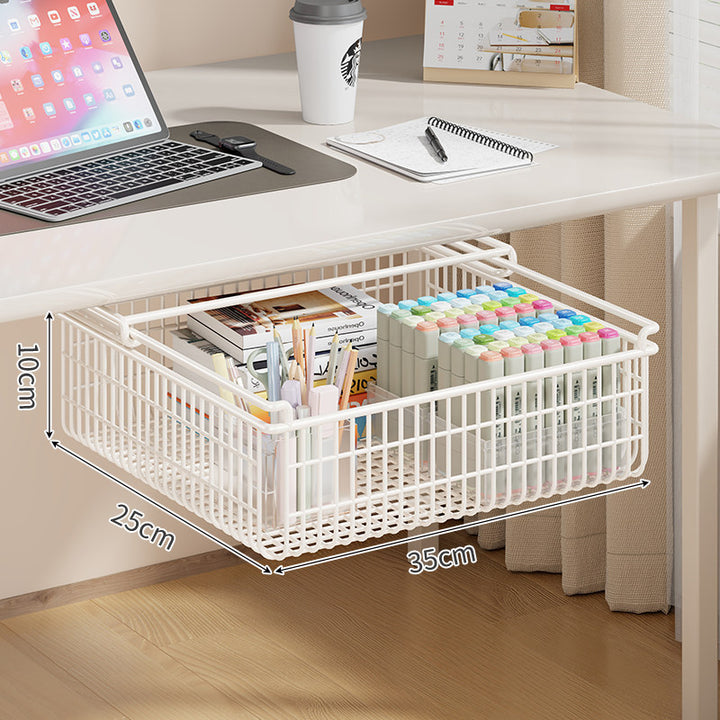 Under-Desk Pull-Out Sliding Mesh Storage Basket Drawer with Soft-Glide Rails