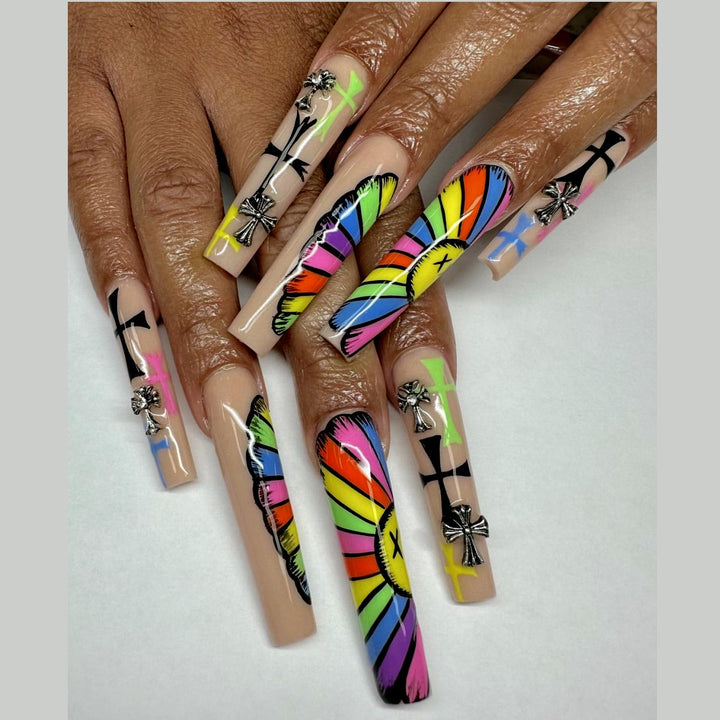 Artificial Nails Set with Creative Cross Pattern Kalsten