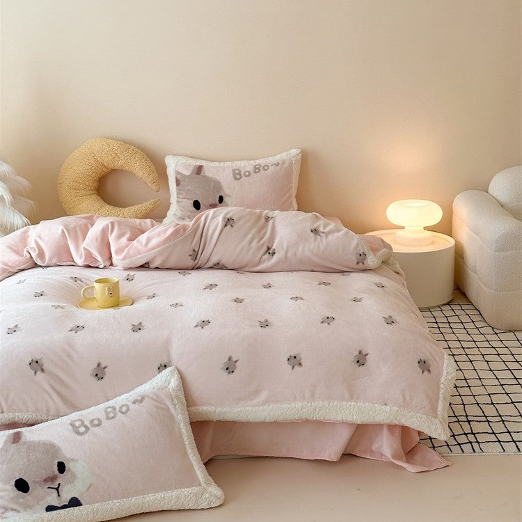 Cozy teddy plush bedding set with Sherpa trim
