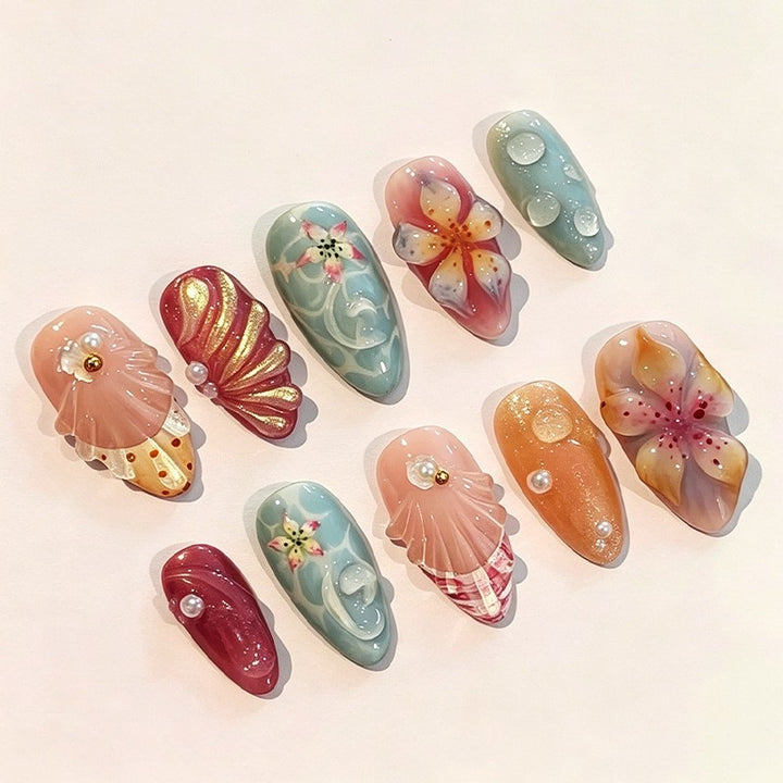Nail art set with unique floral and maritime designs Kalsten