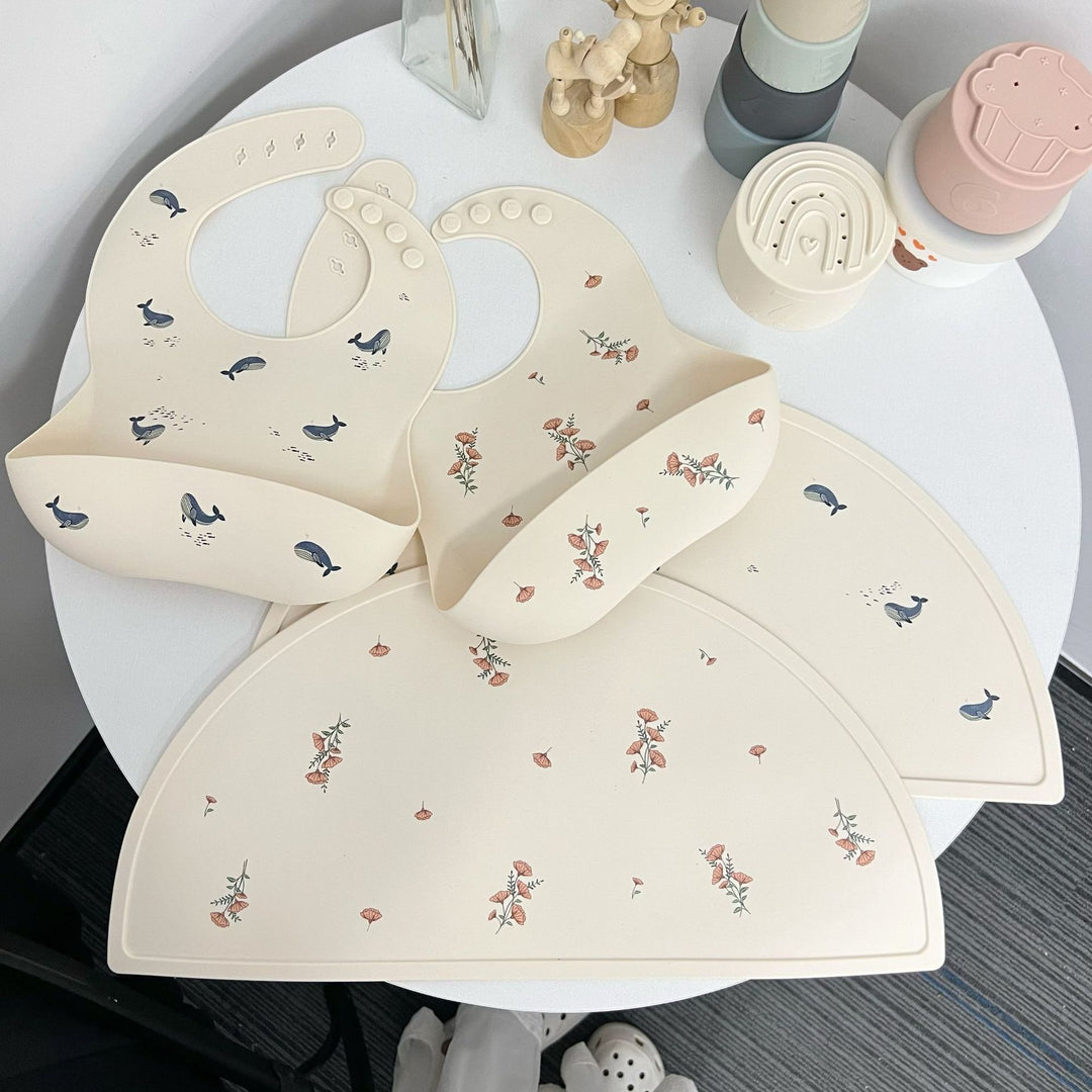 Silicone Suction Placemat with Whale Print and Raised Edge