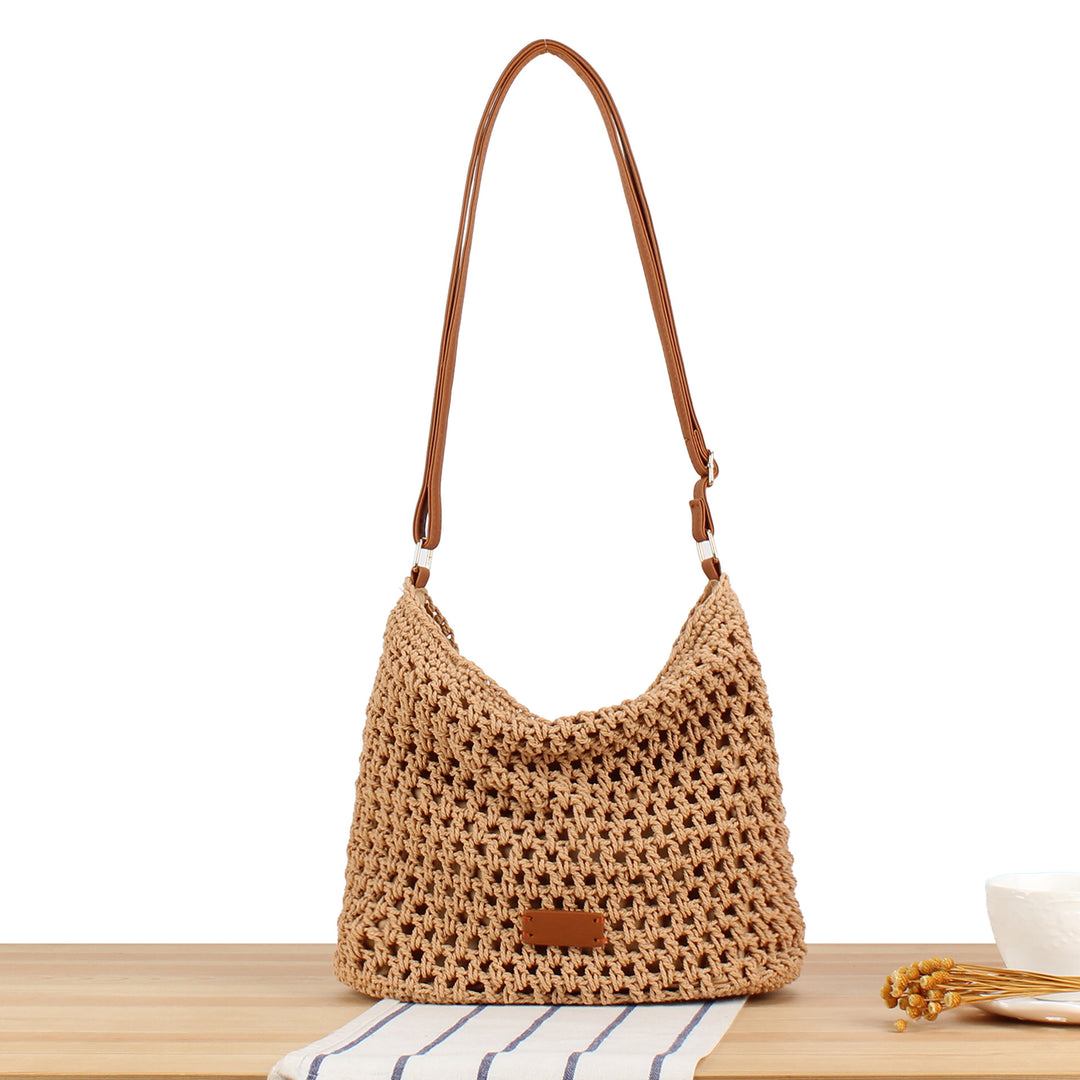 Handbag made of hand-knotted natural material with leather accents Kalsten