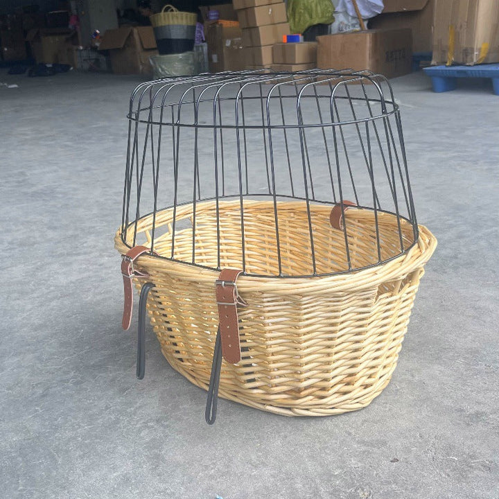 wicker bicycle pet carrier with removable washable liner and reinforced lockable metal dome Kalsten