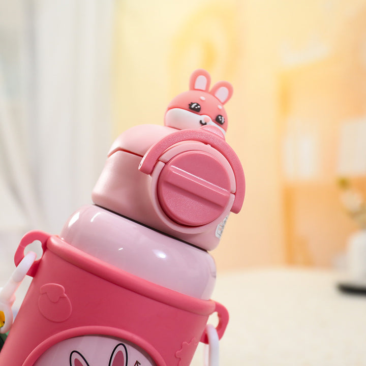 Women's Insulated Drinking Bottle with Cheerful Frog Design and Practical Carry Strap Kalsten